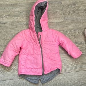 Lightweight neon pink dinosaur puffer jacket for toddler girls - size 2t